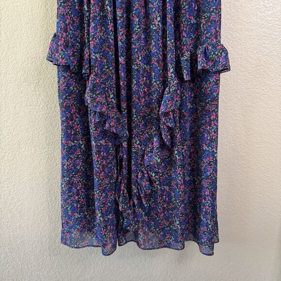 Lulus Evalina Midi Dress Womens Large Navy Blue Floral Smocked Ruffles Flowy - Picture 3 of 15